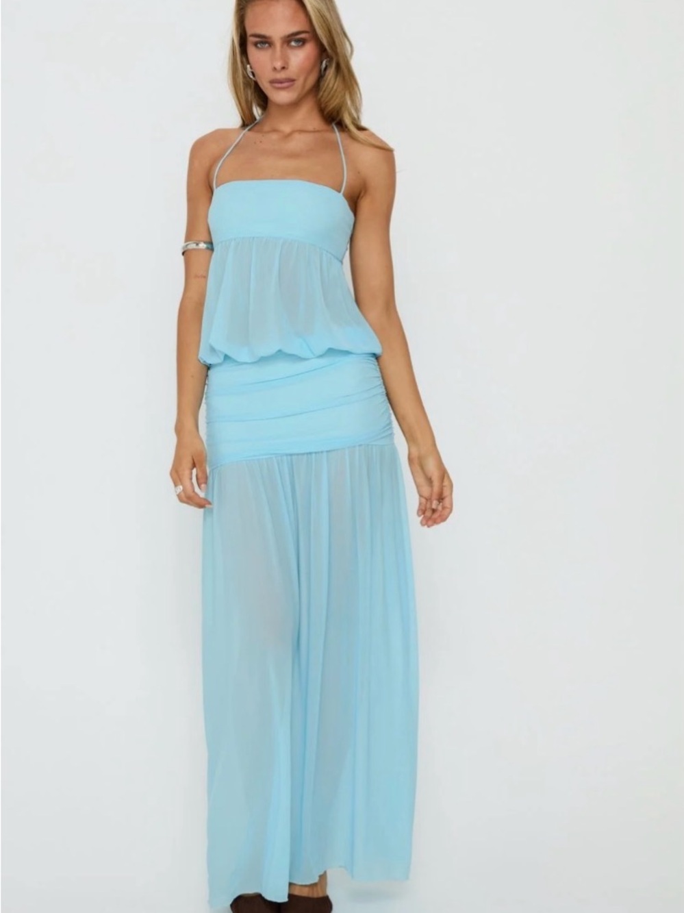Jesemia Halter Blouson Maxi Dress Blue